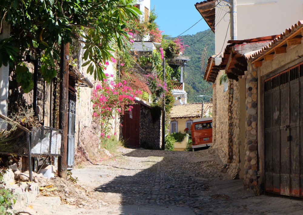 A VW camper van in the back streets of Puerto Vallarta