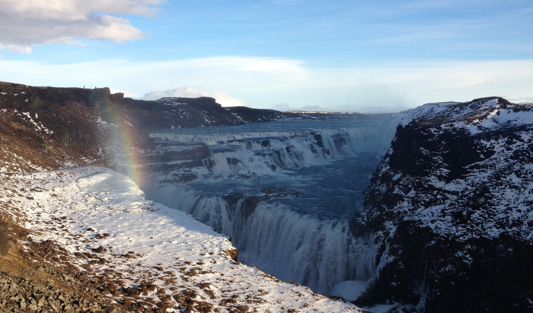A rainbow over Gullfoss in Iceland
