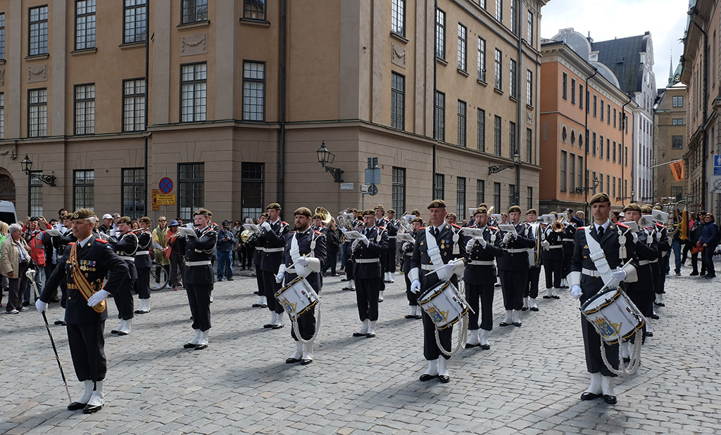 A military band playing outside the Royal Palace in Stockholm