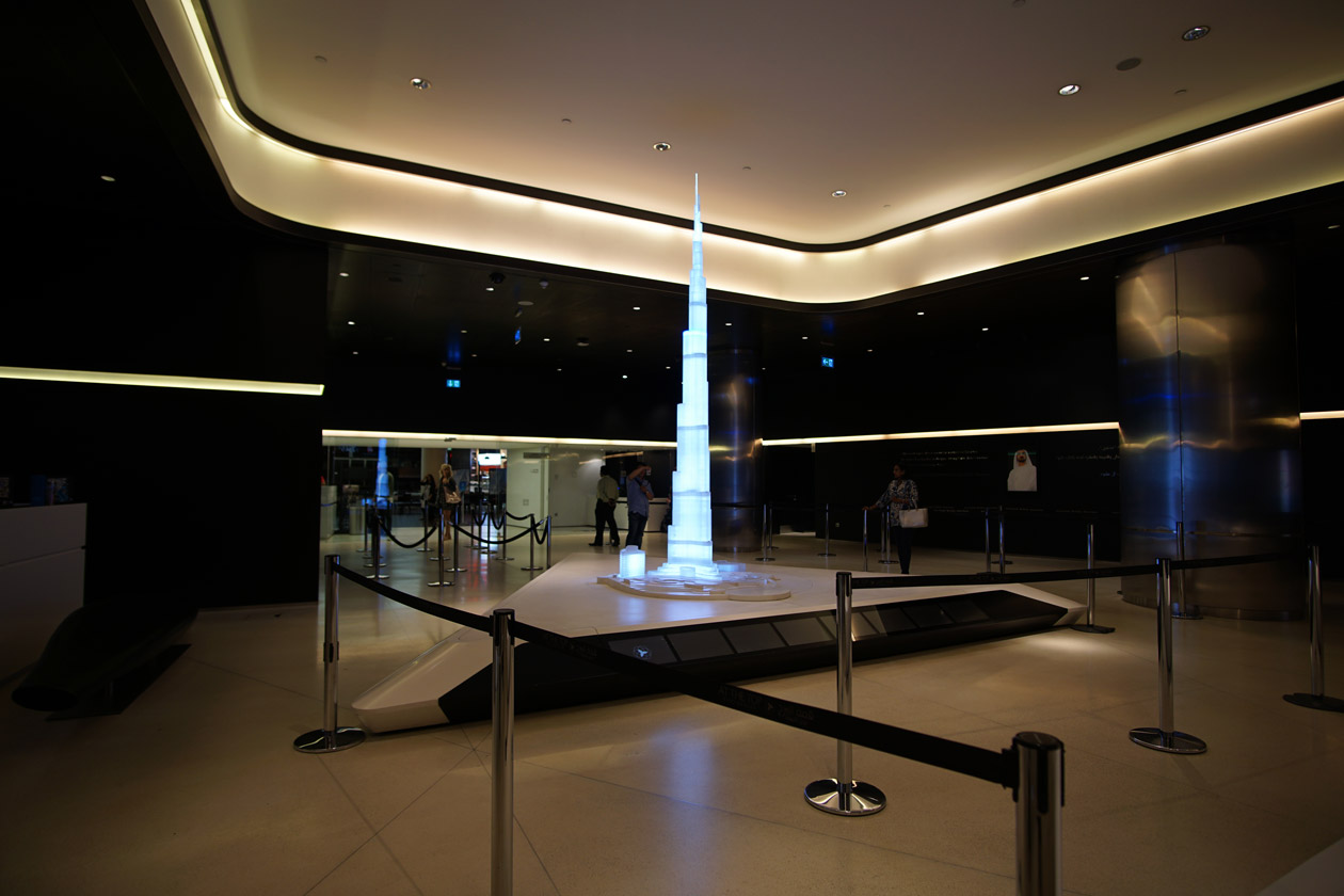A model of the Burj Khalifa at the entrance to the At The Top observation deck