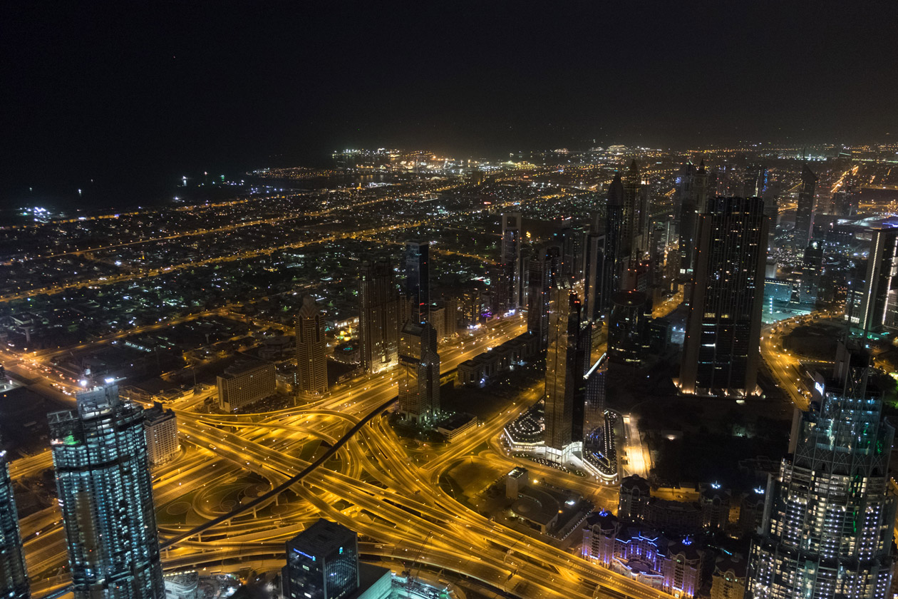 High above the skyscrapers of Sheikh Zayed Road
