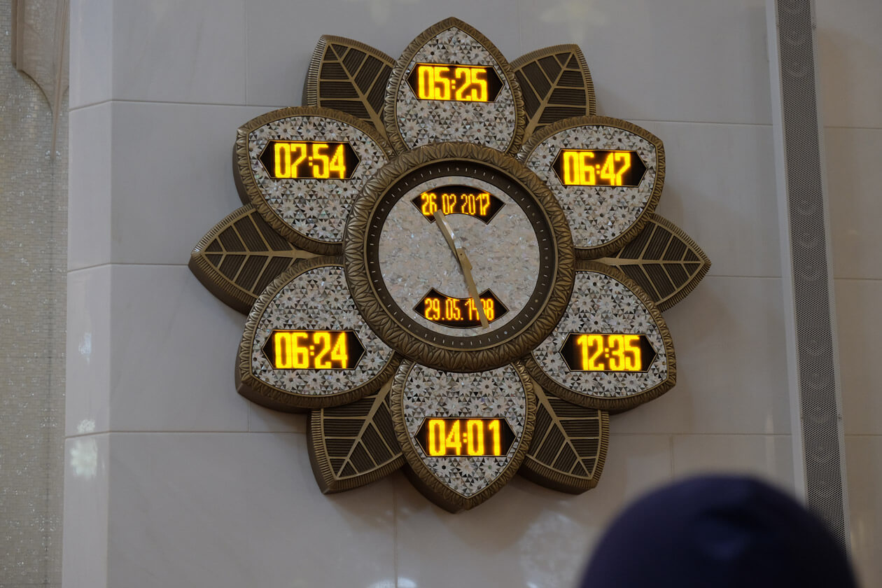 The clock showing prayer times across the world