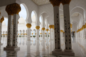 Some of the 1048 marble columns at the mosque