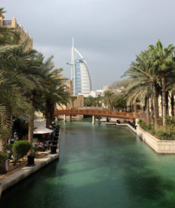 See the Burj Al Arab from the bridges of the watery Souk Madinat Jumeirah