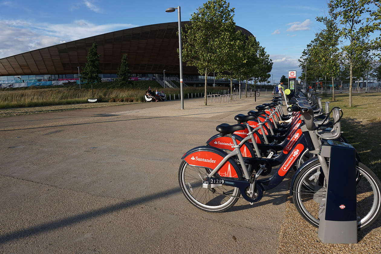 "Boris Bikes" lined up outside the Velodrome