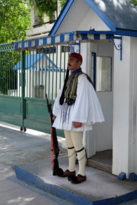 A Presidential Guard, or Evzone, at his post