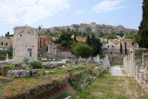 The Roman Agora in Athens, empty of visitors on May 1. This photo was taken through the fence!