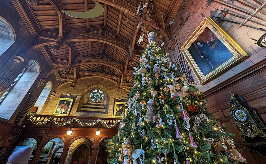 The festive Christmas decorations at Bamburgh Castle