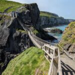 A rope bridge crossing between two cliffs