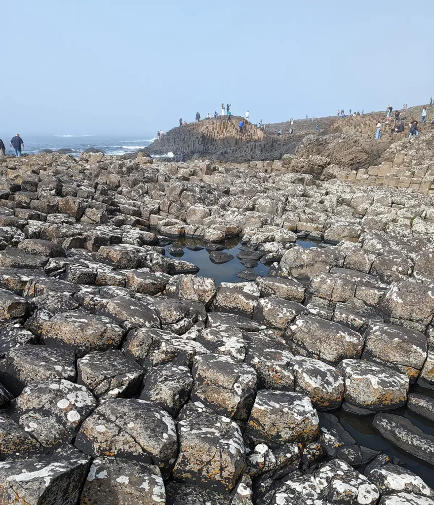 Hexagonal basalt columns stretching into the distance at the Giant's Causeway