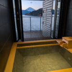 A private onsen in Hakone, Japan, with a view of Mount Fuji