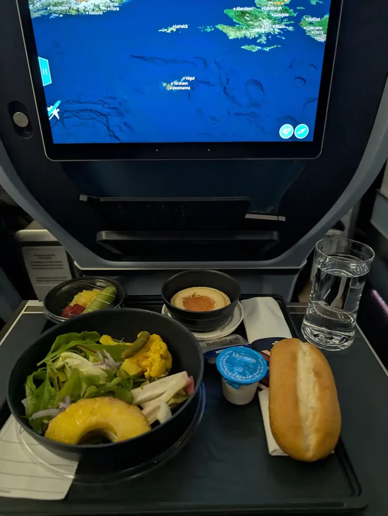 A light meal of salad, bread, fruit and a small pudding before landing in Amsterdam