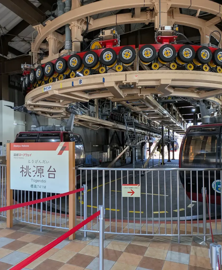 Getting on the ropeway (in the UK we'd call it a cable car) at Tōgendai station