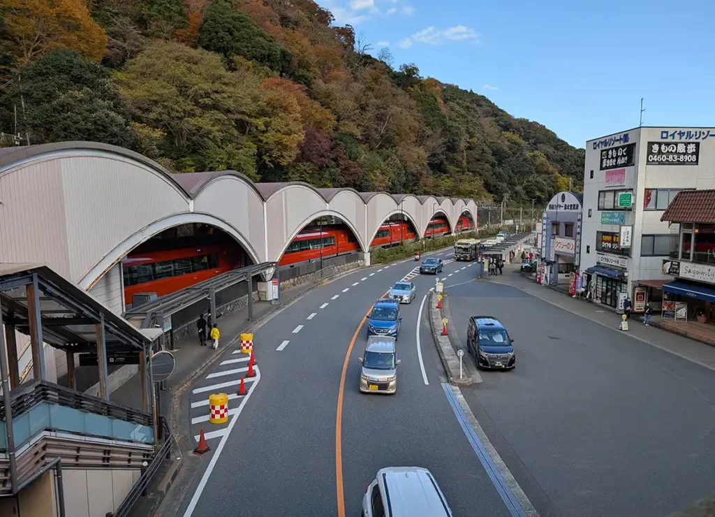 Hakone-Yumoto station, and the main road through the town