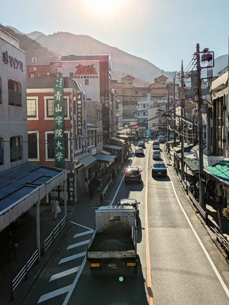 A busy but characterful street in a small town in Japan