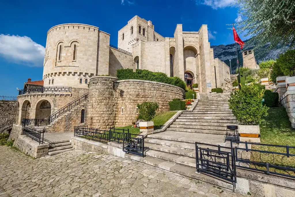 A large, well-preserved stone castle