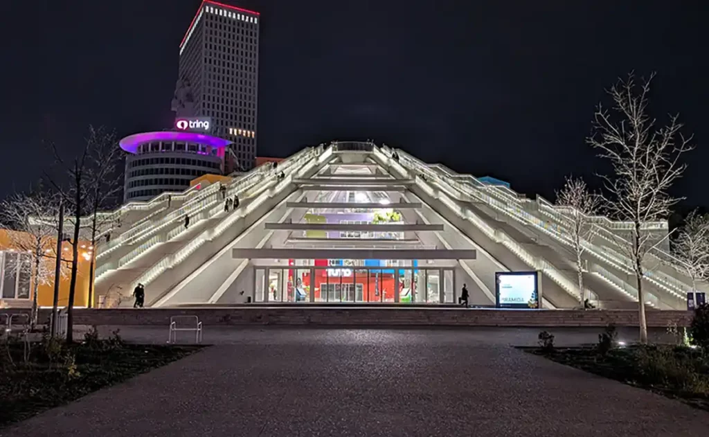 Things to do in Tirana - Tirana Pyramid lit up at night